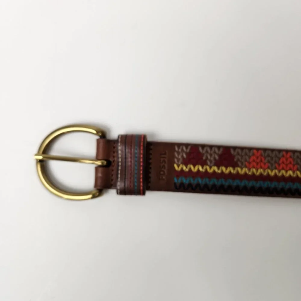 Fossil Belt Womens S Brown Southwest Embroidered Boho Western Cowgirl Rustic - Picture 2 of 10